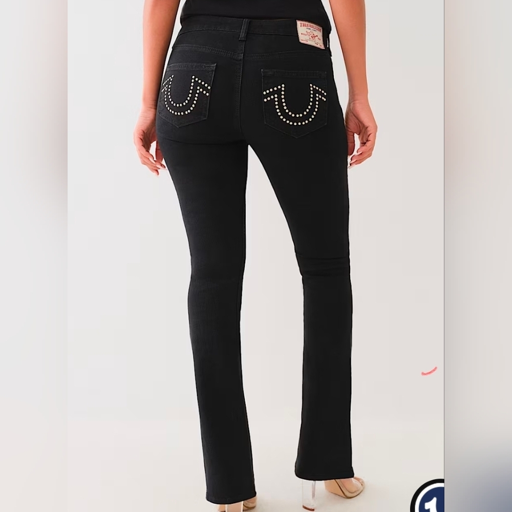 True Religion Becca Boot Cut Jeans Mid-Rise Gold Studded Size 28W